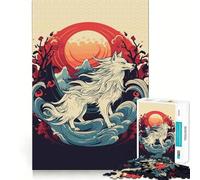 Puzzle Amaterasu Le Loup pour Adultes,1000 pièces,pour Un Moment de détente et de Plaisir Découpe Laser de qualité supérieure Exercice Mental Calme à Faire à la Maison (38x26cm)