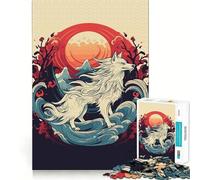 Puzzle Amaterasu Loup 1000 Pièces Stimulation Cognitive Amusant Pièces Découpées Nettes et sans Bavures Jouet de Loisirs Intérieurs pour Les Fêtes (50x75cm)