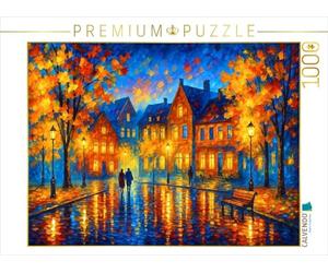 Puzzle · Ambiance de soirée dans Une Petite Ville | Peinture colorée · 1000 pièces · Format assemblé 64 × 48 cm · CALVENDO Puzzle