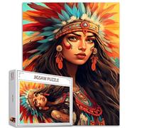 Puzzle Amérique Indienne Femme 1000 pièces pour Adultes, Familles (Sexy Girl, Tradition nationale, Plume) Pièces S'Assemblent Parfaitement Assemblez 19,7 pouces x 27,6 pouces Noir Féminin Encadré