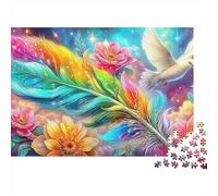 Puzzle Amour au Clair de Lune 1000 Pièces pour Adultes Plume Colombe Fleurs Ciel Étoiles Difficile Premium Épais Robuste Vibrant Anti-Stress Déco Famille 38x26cm