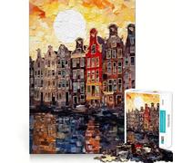 Puzzle Amsterdam 1000 pièces pour Adolescents Stimulation Cognitive Amusant Emboîtement sûr Pas de pièces Qui se détachent Une façon captivante de Passer Le Temps Libre (50x75cm)