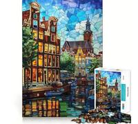 Puzzle Amsterdam Canal Glow pour Adultes,1000 pièces,Jeu de Concentration mentale,découpe Laser de qualité supérieure,activité familiale Amusante en soirée (38x26cm)
