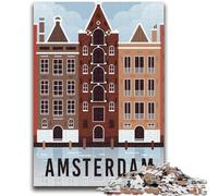 Puzzle Amsterdam Pays-Bas 1000 pièces pour Adultes et Adolescents, Anti-Stress, Vacances à la Maison, Passe-Temps, Amour Entre Couples, 1000 pièces (26x38cm)