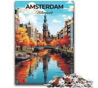 Puzzle Amsterdam Pays-Bas 2000 pièces pour Adultes et Adolescents, Cadeau d'anniversaire pour Tuer Le Temps, décoration Murale pour 14 Ans et Plus (2000 pièces, 70x100cm)