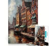 Puzzle Amsterdam Pays-Bas pour Adultes 1000 pièces Jeu de Stimulation mentale Pièces précises et sans Couture Activité relaxante en Groupe à l'intérieur (38x26cm)