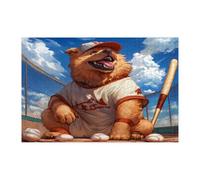 Puzzle amusant Chow Chow Dog pour adultes de 1 000 pièces, puzzle en bois avec chiot sport de baseball, décorations imprimées pour fête de divertissement