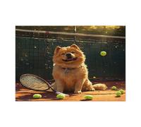Puzzle amusant Chow Chow pour adultes - 300 pièces - Puzzles en bois pour sports de tennis - Décoration mignonne et amusante pour divertissement à domicile