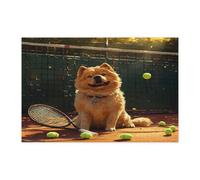 Puzzle amusant Chow Chow pour adultes de 1 000 pièces, puzzle en bois pour sports de tennis, chiots - Décorations amusantes pour le divertissement à domicile