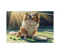 Puzzle amusant de 1 000 pièces en bois imprimé chien Collie rugueux pour adultes - Puzzles imprimés pour sports de tennis - Décorations amusantes pour divertissement à domicile