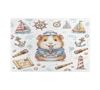 Puzzle amusant de 1 000 pièces en bois imprimé en forme de cochon d'Inde bleu marine pour adultes, motif côtier cool pour fête de divertissement
