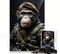 Puzzle Amusant de 1000 pièces représentant Un chimpanzé Soldat, idéal pour Les Adolescents Jeu de logique Fine, Divertissement Facile, Bords Nets, Cadeau pour Les fêtes (50x75cm)