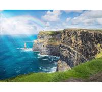 Puzzle Amusant de 200 pièces pour Adultes. Irlande avec Un Arc-en-Ciel spectaculaire sur Les falaises de Moher à Munster, en Irlande, Un Jour de Printemps. 35 x 25 cm.