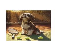 Puzzle amusant de 300 pièces en bois avec chien havanais pour adultes - Puzzles en bois pour sports de tennis - Décorations amusantes pour le divertissement à domicile