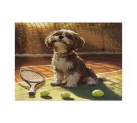 Puzzle amusant de 500 pièces en bois avec chien havanais pour adultes - Puzzles en bois pour sports de tennis - Décorations amusantes pour le divertissement à domicile