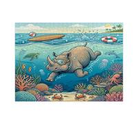 Puzzle amusant de 500 pièces en bois avec rhinocéros de l'océan pour adultes, animaux marins côtiers, décoration sous-marine cool pour divertissement à la maison