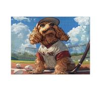 Puzzle amusant de 500 pièces en bois imprimé cocker américain pour adultes, motif chiot sport de baseball, décorations amusantes pour fête de divertissement