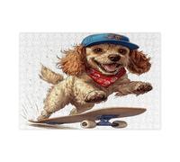 Puzzle amusant de chien cocker américain pour adultes - 300 pièces - Puzzles en bois pour skateboard, sport, chiot - Décoration imprimée pour divertissement créatif