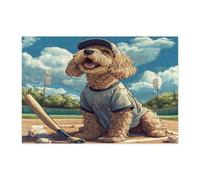Puzzle amusant de chien labradoodle pour adultes de 300 pièces, puzzles en bois pour sports de baseball, chiots en bois, décorations imprimées pour animaux de compagnie amusants pour fête de