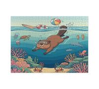 Puzzle amusant de plongée castor de l'océan pour adultes de 500 pièces, puzzles en bois d'animaux marins côtiers d'été, motif sous-marin cool pour divertissement à la maison