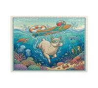 Puzzle amusant de plongée en alpaga pour adultes de 500 pièces, puzzles en bois d'animaux côtiers de la mer d'été, décorations sous-marines cool pour divertissement à domicile
