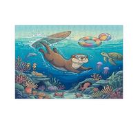Puzzle amusant de plongée en forme de loutre de l'océan pour adultes, 300 pièces, puzzles en bois d'animaux marins côtiers, décoration sous-marine cool pour divertissement à la maison