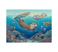 Puzzle amusant de plongée en forme de loutre de l'océan pour adultes de 500 pièces, puzzles en bois d'animaux marins côtiers, décoration sous-marine cool pour divertissement à la maison