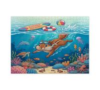 Puzzle amusant de plongée en forme d'écureuil de l'océan pour adultes de 500 pièces, puzzles en bois d'animaux marins côtiers d'été, décorations sous-marines cool pour divertissement à domicile