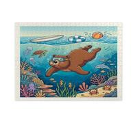 Puzzle amusant de plongée en forme d'ours de l'océan pour adultes de 500 pièces, puzzles en bois d'animaux marins côtiers d'été, décorations sous-marines cool pour divertissement à domicile