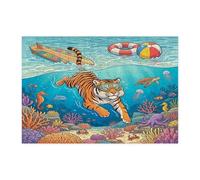 Puzzle amusant de plongée tigre de l'océan pour adultes, 300 pièces, puzzles en bois d'animaux côtiers de la mer, décorations sous-marines cool pour divertissement à domicile