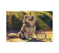 Puzzle amusant en bois Malamutes de l'Alaska pour adultes - 1 000 pièces - Puzzle en bois pour sports de tennis - Décoration mignonne et amusante pour divertissement à domicile