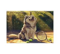 Puzzle amusant en bois Malamutes de l'Alaska pour adultes - 300 pièces - Puzzles en bois pour sports de tennis - Décoration mignonne et amusante pour divertissement à domicile