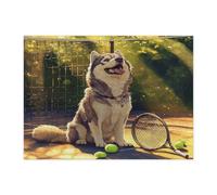 Puzzle amusant en bois Malamutes de l'Alaska pour adultes - 500 pièces - Puzzles en bois pour sports de tennis - Décoration mignonne et amusante pour divertissement à domicile