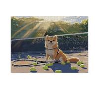 Puzzle amusant en bois pour adultes Shiba Inu de 500 pièces, puzzle en bois pour sports de tennis, décorations amusantes pour divertissement à domicile