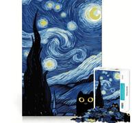 Puzzle Amusant et Difficile Chat Noir étoilé pour Adultes, 1000 pièces, pour stimuler la mémoire, apaiser et s'évader Un Cadeau spécial aux Bords tendus 38x26cm