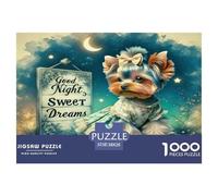 Puzzle Amusant et Stimulant Chien Mignon avec Panneau Fais de Beaux rêves pour Adultes et Enfants à partir de 12 Ans, 38 x 26 cm/1000 pièces