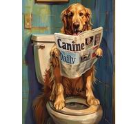 Puzzle amusant pour adultes - 1000 pièces - Chiot Golden Retriever assis sur les toilettes - Puzzle en bois pour lire un journal - Puzzle en bois pour amoureux des animaux