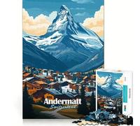 Puzzle Andermatt,Village de Montagne en Suisse,1000 pièces,pour Adolescents,Jeu de réflexion,découpe Laser pour Un Assemblage Parfait,Exercice Mental Calme à la Maison (38x26cm)