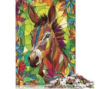 Puzzle Âne en vitrail, Puzzle Amusant en Carton de qualité supérieure pour Adultes et Adolescents, Cadeaux de Noël, 1000 pièces (75 x 50 cm)
