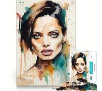 Puzzle Angelina Jolie 1000 pièces Jeu de Construction Focus Assemblage sécurisé et Solide Jouet d'intérieur pour Les fêtes (50x75cm)