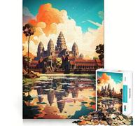 Puzzle Angkor Wat à l'huile pour Adultes,1000 pièces,Jeu de Concentration,découpe de précision,Bords Lisses,défi Amusant pour Passer Le Temps (38x52cm)