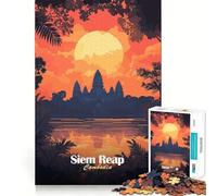 Puzzle Angkor Wat Coucher de Soleil 1000 pièces Jeu de développement cognitif Surface Lisse sans bavures Activité relaxante en Groupe à l'intérieur (50x75cm)