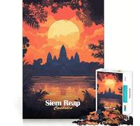 Puzzle Angkor Wat Coucher de Soleil pour Adultes,1000 pièces,Puzzle Amusant et précis,découpe de Haute précision,Facile à Apprendre,pour Toute la Famille (38x52cm)