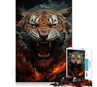Puzzle Angry Tiger 1000 pièces pour Adolescents,Jeu de Concentration mentale,découpe de précision,Bords Lisses, pour Les fêtes (38x52cm)