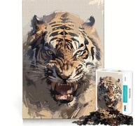 Puzzle Angry Tiger 1000 pièces pour Adolescents,Jeu de Concentration mentale,découpe de précision,Bords Lisses, pour Les fêtes (50x75cm)