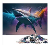 Puzzle Animal coloré Requin pour Adultes, 1000 pièces, Puzzle en Bois pour Tout-Petits, Enfants, garçons et Filles, Bon Cadeau pour Adultes et Enfants (50 x 75 cm)