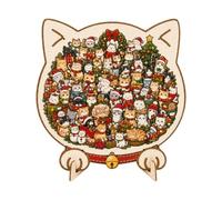 Puzzle animal de Noël avec assemblage démontable, B | Œuvre d'art en bois imprimée en couleur, assemblage monté qui se démonte, présentoir de présentation sur table autonome