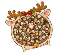 Puzzle animal de Noël avec assemblage démontable, C | Œuvre d'art en bois imprimée en couleur, assemblage monté qui se démonte, présentoir de présentation sur table autonome