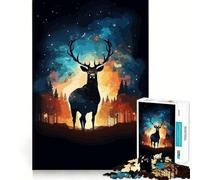 Puzzle Animal Nature Cerf Cosmos pour Adultes,1000 pièces,Jeu Stimulant l'esprit,Format Uniforme,pièces précises,idéal pour Les Voyages (50x75cm)