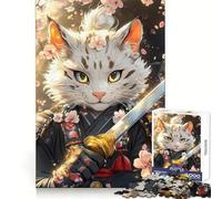 Puzzle Animalier Chat Savannah Samouraï avec épée 1000 pièces pour Adolescents Jouet Anti-Stress Intelligent Bord Tranchant Cadeau d'anniversaire (50x75cm)